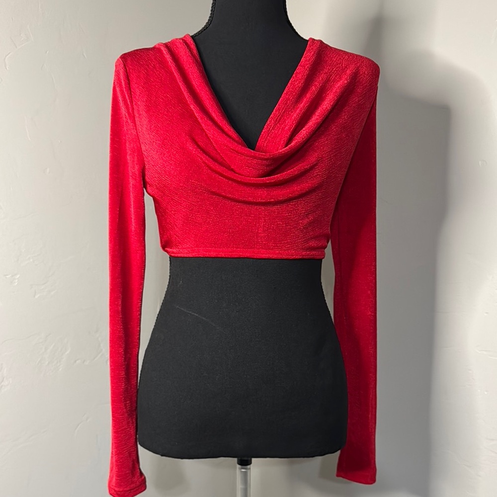Zaful Red Long Sleeve Crop Top